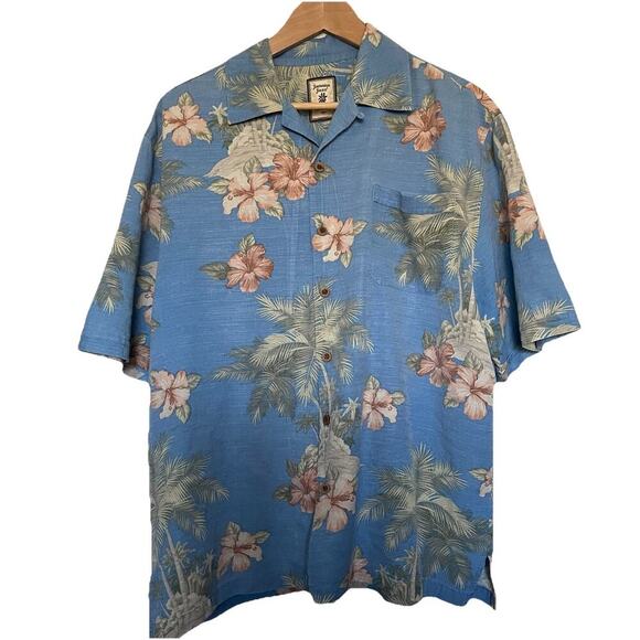 Jamaica Jaxx 100% Silk Hawaiian Blue Floral Texture Beach Luau Size Medium - Picture 1 of 5